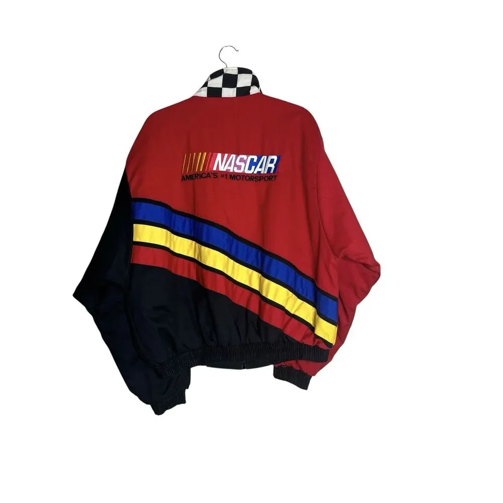Vintage 90s NASCAR Color Block Jacket Red Black Blue‎ Yellow Full Zip Mens XL